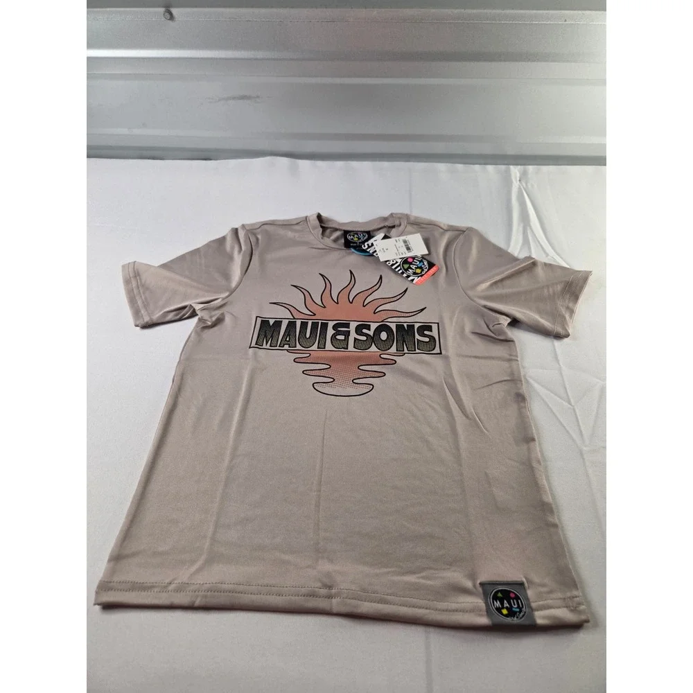 Maui & Sons Boys Short Sleeve Rash Guard Swim Top Bundle 2-Pack Tan Size S